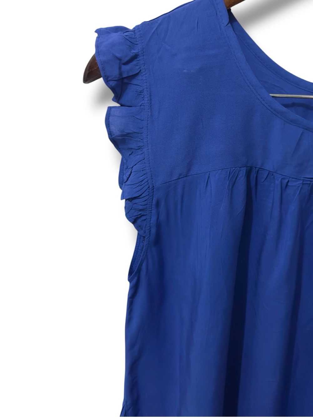 Forever 21 | NWOT Cobalt Blue Ruffle Sleeve Swing w Pockets Midi Dress (size S) - Picture 6 of 13